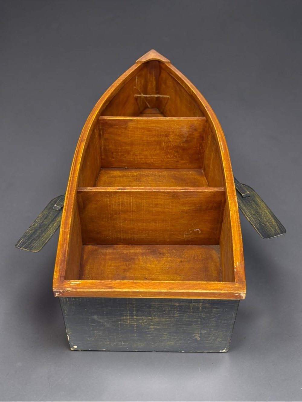 Vintage Wood Canoe Boat & Oars Trinket Display Hanging Or Freestanding Shelf 29” - Picture 11 of 16